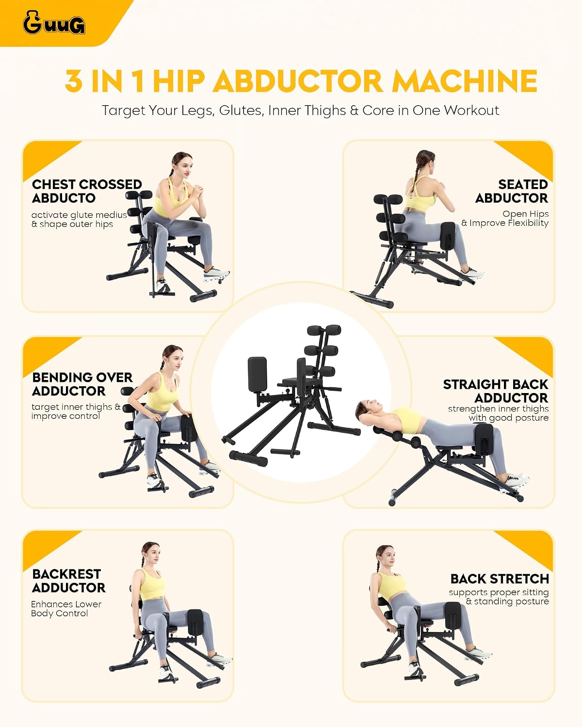 3-in-1 Hip Abductor Adductor Back Stretch Trainer