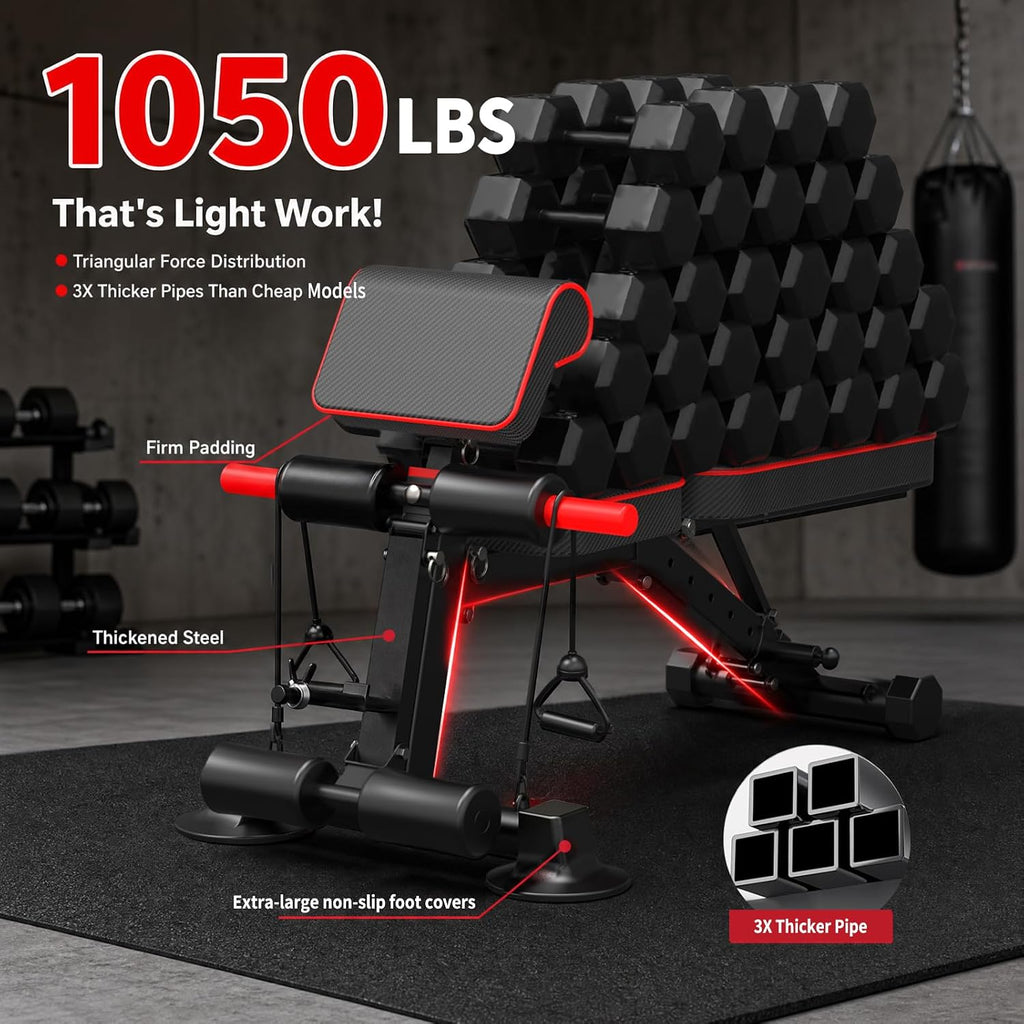 1050LBS Foldable Adjustable Weight Bench