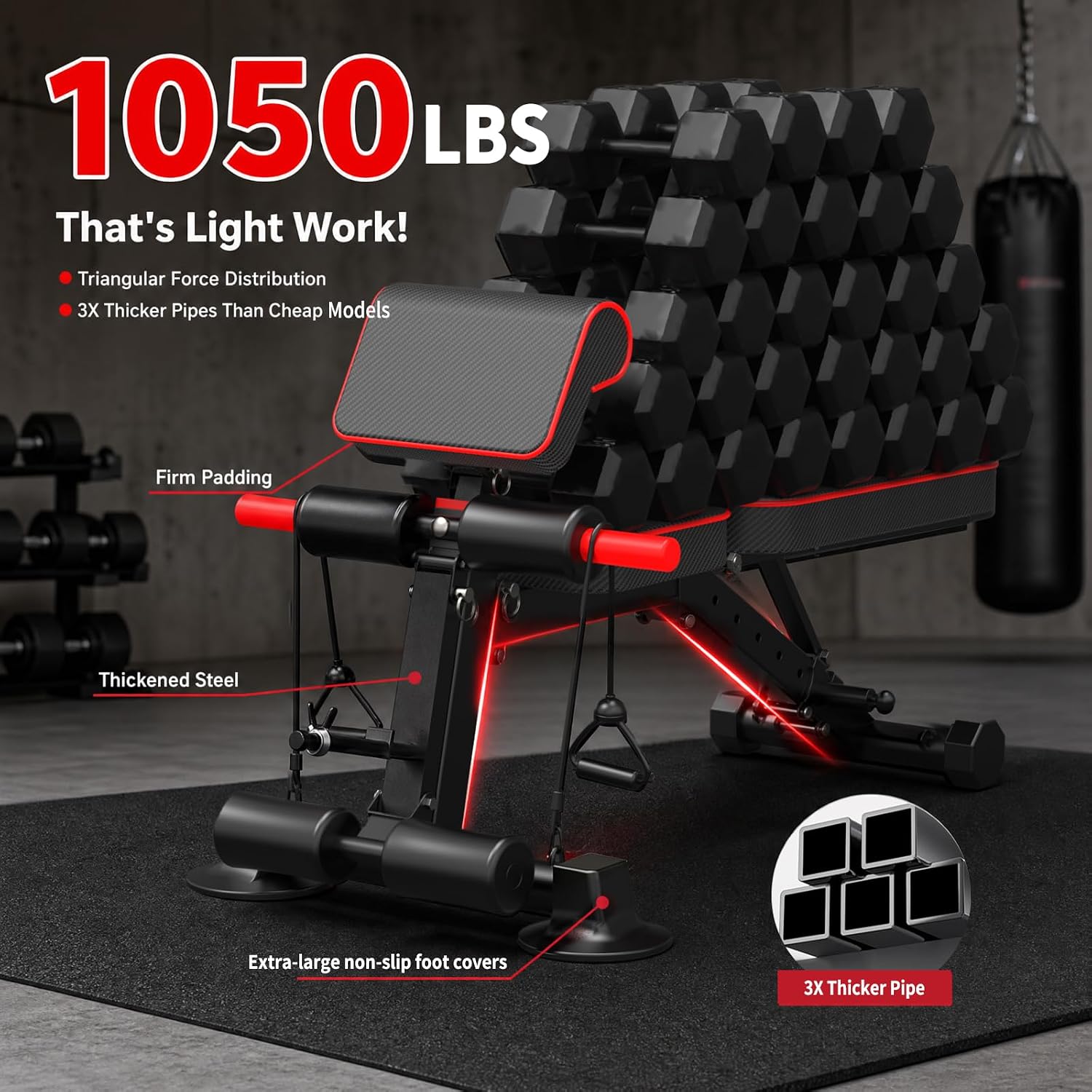 1050LBS Foldable Adjustable Weight Bench